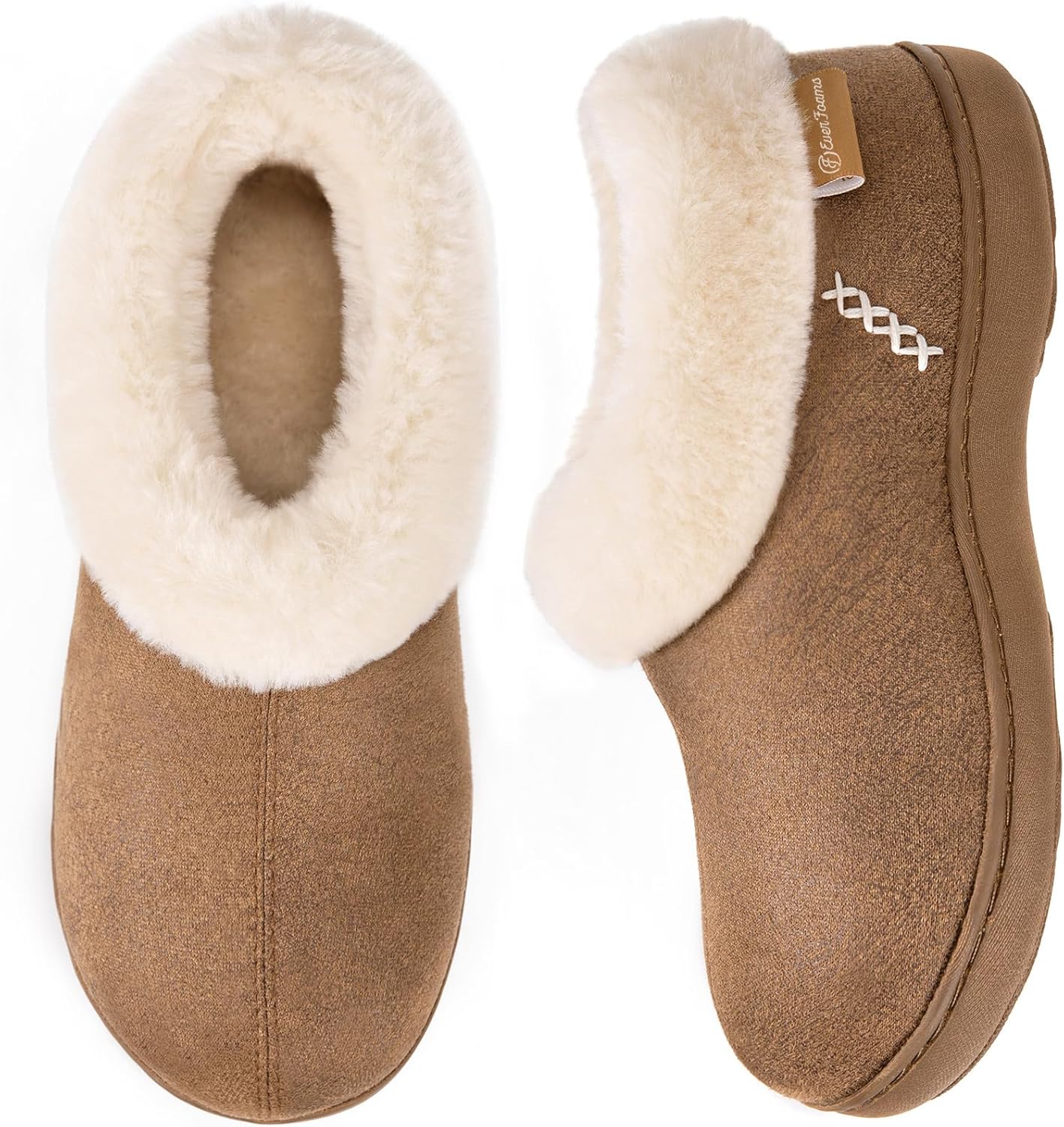 EverFoams Women's Micro Suede Cozy Winter Slippers with Fuzzy Shearling Lining Memory Foam